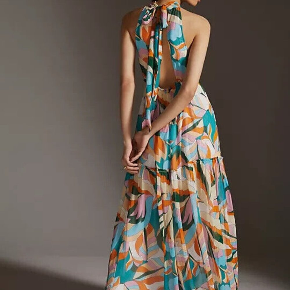 Anthropologie Maeve 2X NWT Keyhole Halter Maxi Dress Tiered Bohemian New - Picture 4 of 8